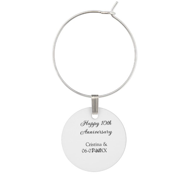 Happy 10th anniversary simple minimal wedding name wine charm (Front)