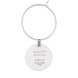 Happy 10th anniversary simple minimal wedding name wine charm