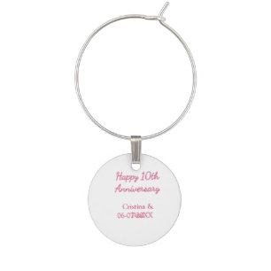 Happy 10th anniversary simple minimal wedding name wine charm