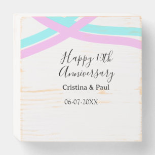 Happy 10th anniversary simple minimal wedding name wooden box sign