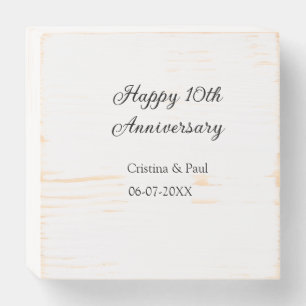 Happy 10th anniversary simple minimal wedding name wooden box sign