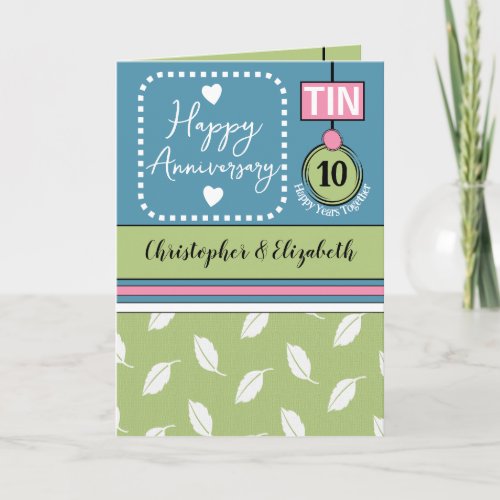 Happy 10th Anniversary Tin add names blue Card