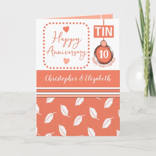 Happy 10th Anniversary Tin add names coral Card