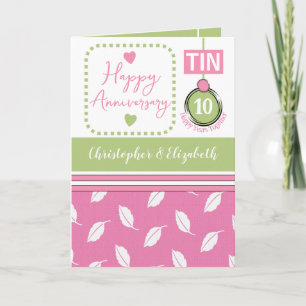 Happy 10th Anniversary Tin add names pink Card