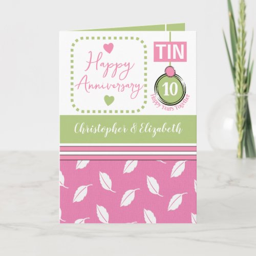 Happy 10th Anniversary Tin add names pink Card