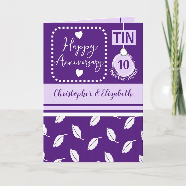 Happy 10th Anniversary Tin add names purple Card (Front)