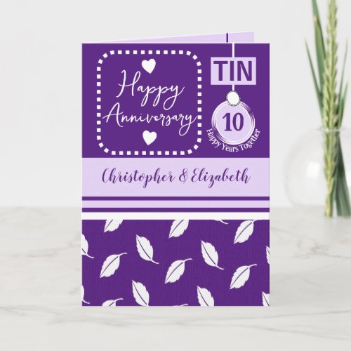 Happy 10th Anniversary Tin add names purple Card