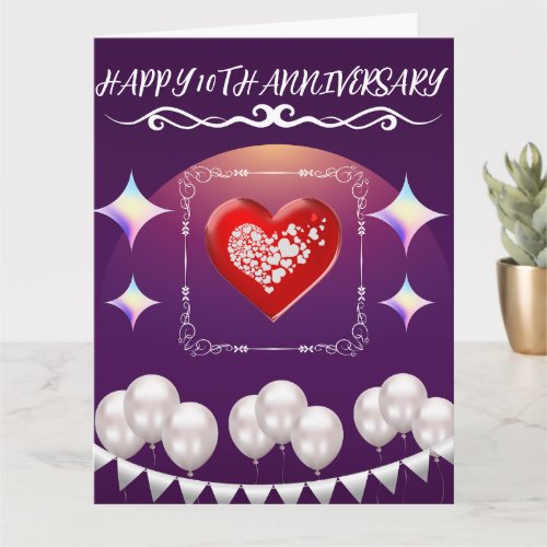 Happy 10th Anniversary Wish White Balloon Design Card