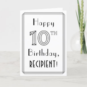 Happy 10th Birthday, Art Deco Style w/ Custom Name Card