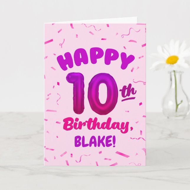 Happy 10th Birthday Card with Custom Name (Small Plant)
