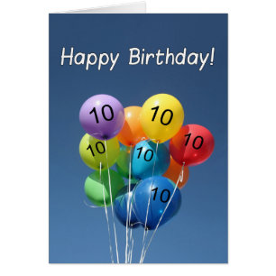 Happy 10th Birthday Colored Balloons in a blue Sky Cards