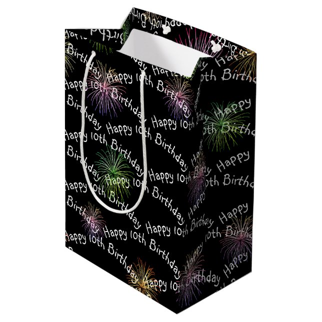 Happy 10th Birthday Fireworks Medium Gift Bag (Back Angled)