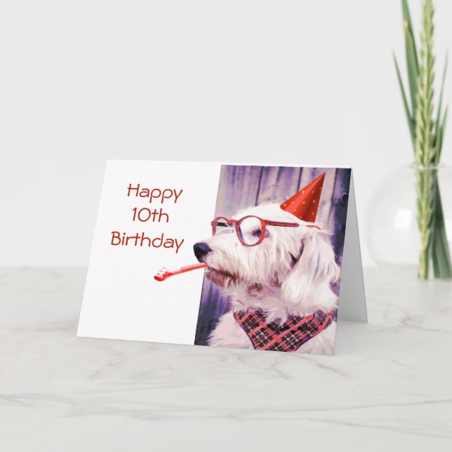Happy 10th  Birthday Fun Dog Pet Blank Inside  Card (Front)