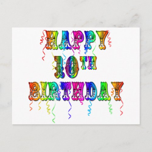 Happy 10th Birthday Gifts and Birthday Apparel Postcard