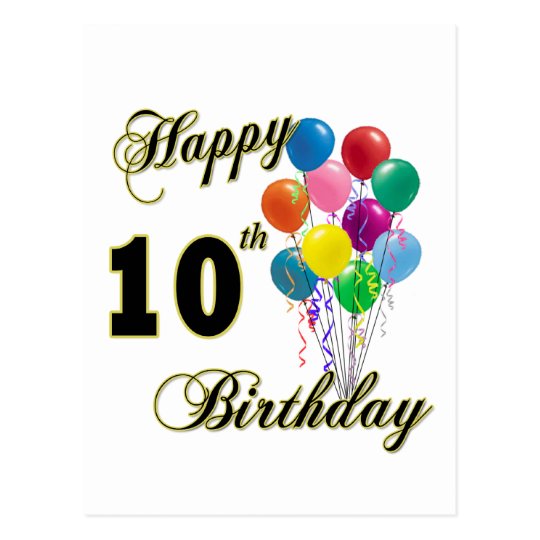 Happy 10th Birthday Gifts and Birthday Apparel Postcard | Zazzle.com