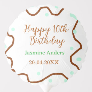Happy 10th birthday green pastel brown border span balloon