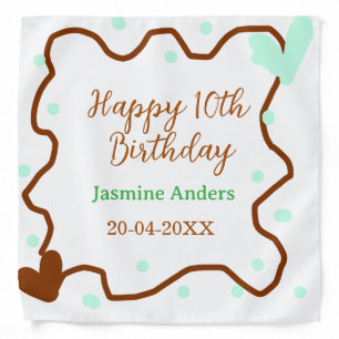 Happy 10th birthday green pastel brown border span bandana