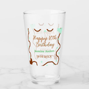 Happy 10th birthday green pastel brown border span glass