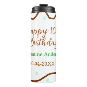 Happy 10th birthday green pastel brown border span thermal tumbler