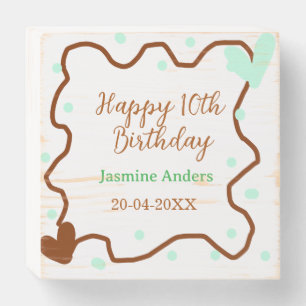 Happy 10th birthday green pastel brown border span wooden box sign