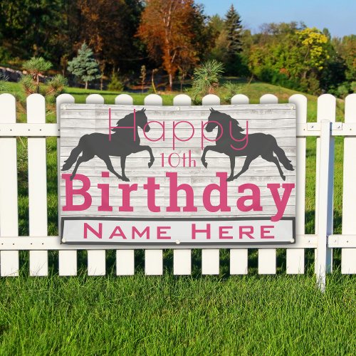 Happy 10th Birthday Horse Theme Rustic Raspberry Banner