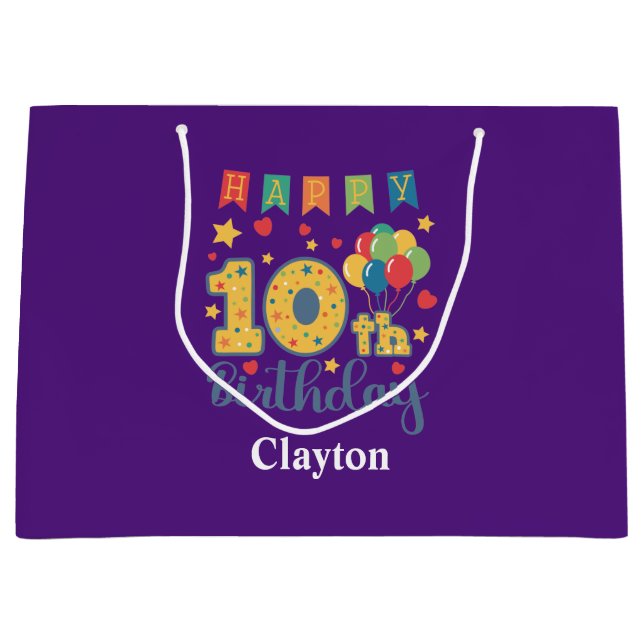 Happy 10th Birthday Large Gift Bag (Front)