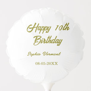 Happy 10th birthday name date golden simple minima balloon