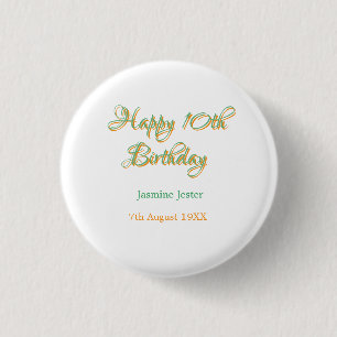 happy 10th birthday orange green name date simple button