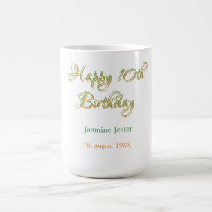 happy 10th birthday orange green name date simple coffee mug
