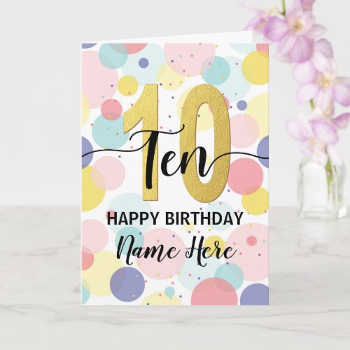 Happy 10th Birthday Pastel Rainbow Gold Woman Card