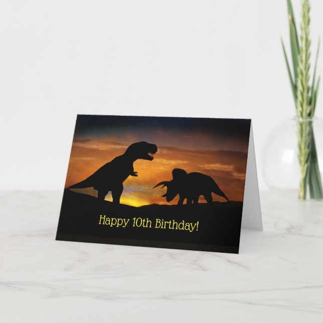 Happy 10th Birthday with Dinosaurs Cute Card (Front)