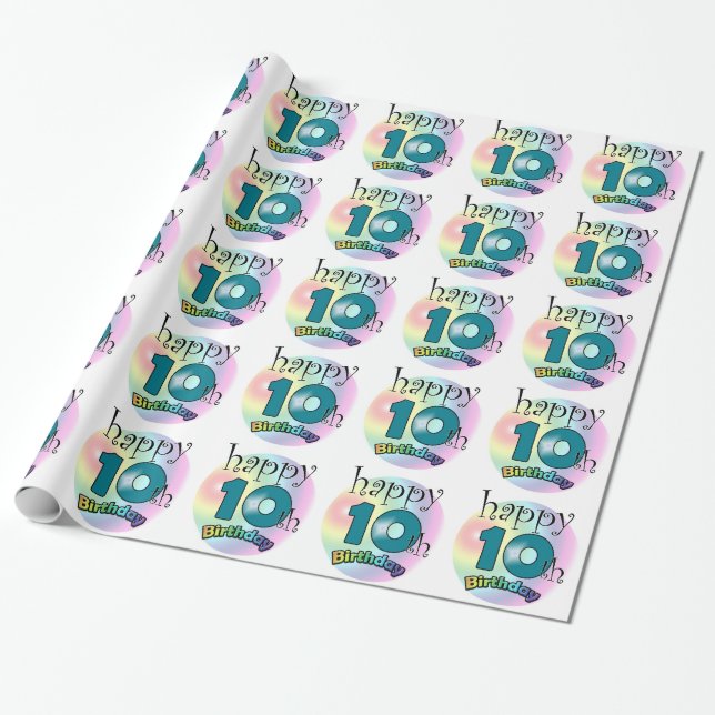 Happy 10th Birthday Wrapping Paper (Unrolled)