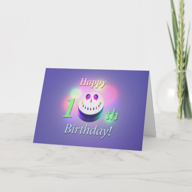 Happy 10th Smiling Birthday Cake Card (Front)