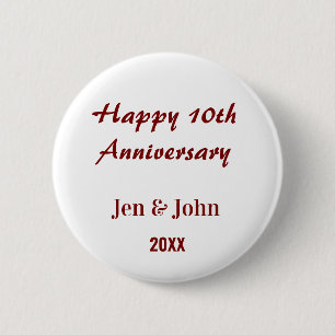 Happy 10th wedding anniversary mauve simple name button