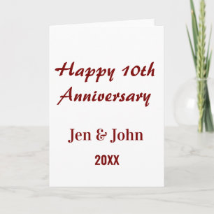 Happy 10th wedding anniversary mauve simple name  card