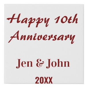 Happy 10th wedding anniversary mauve simple name faux canvas print