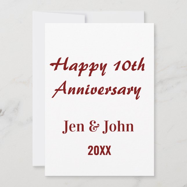 Happy 10th wedding anniversary mauve simple name  invitation (Front)