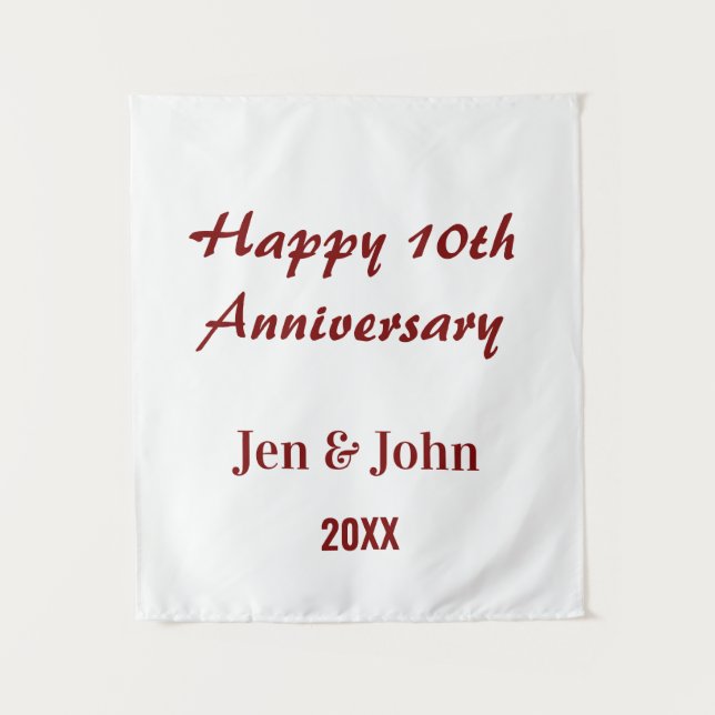 Happy 10th wedding anniversary mauve simple name  tapestry (Front)