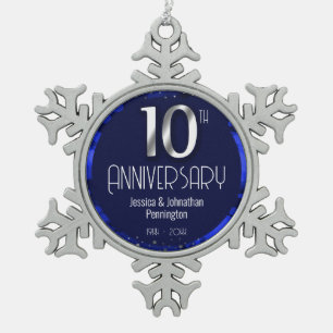 Happy 10th Wedding Anniversary Snowflake Pewter Christmas Ornament