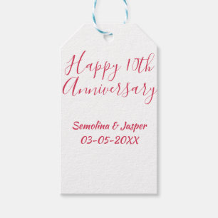 happy 10thanniversary red name retro simple modern gift tags