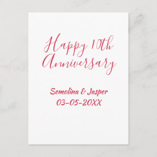 happy 10thanniversary red name retro simple modern postcard