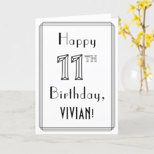 Happy 11th Birthday, Art Deco Style w/ Custom Name Card