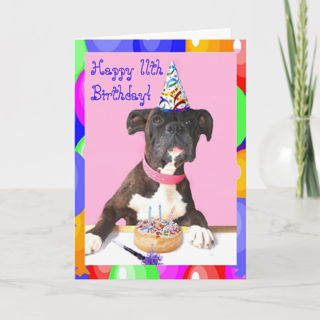 Happy 11th Birthday Boxer greeting card (Front)
