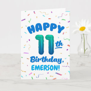 Happy 11th Birthday Card with Custom Name