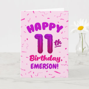 Happy 11th Birthday Card with Custom Name