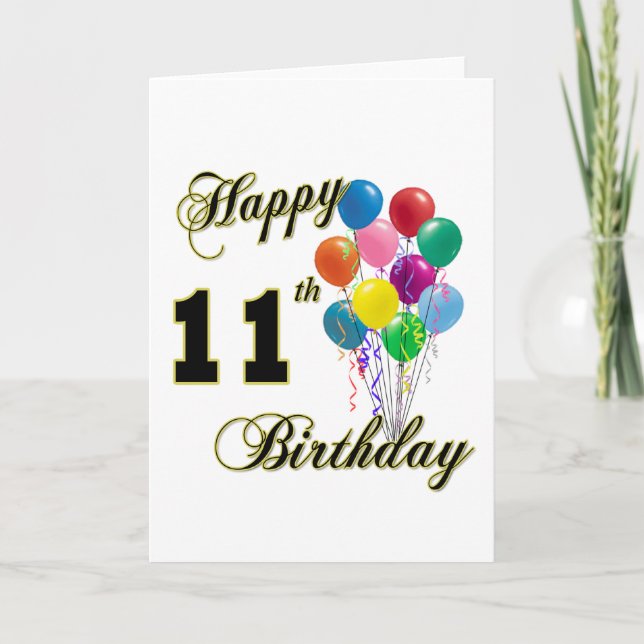 Happy 11th Birthday Gifts and Birthday Apparel Card (Front)