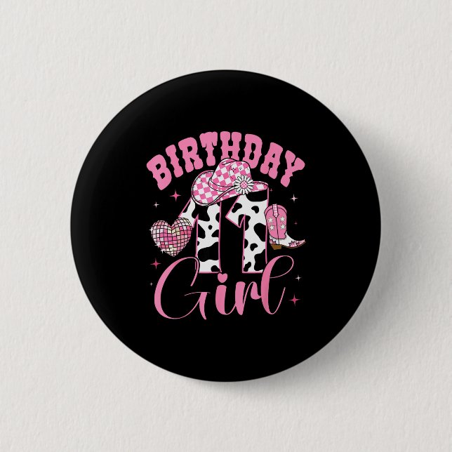 Happy 11th Birthday Girl Outfit Rodeo Western Cowg Button (Front)