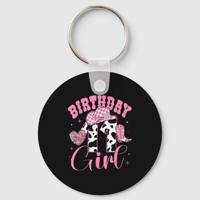 Happy 11th Birthday Girl Outfit Rodeo Western Cowg Keychain (Front)