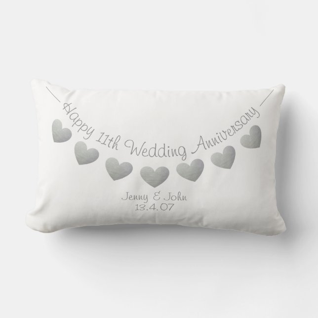 Happy 11th Wedding Anniversary Steel hearts Lumbar Pillow (Front)