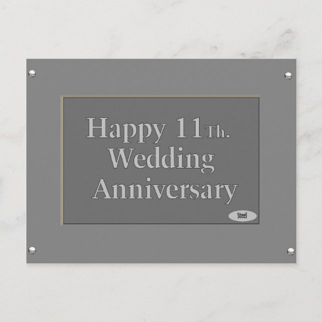 Happy 11Th. Wedding Anniversary Steel Postcard (Front)